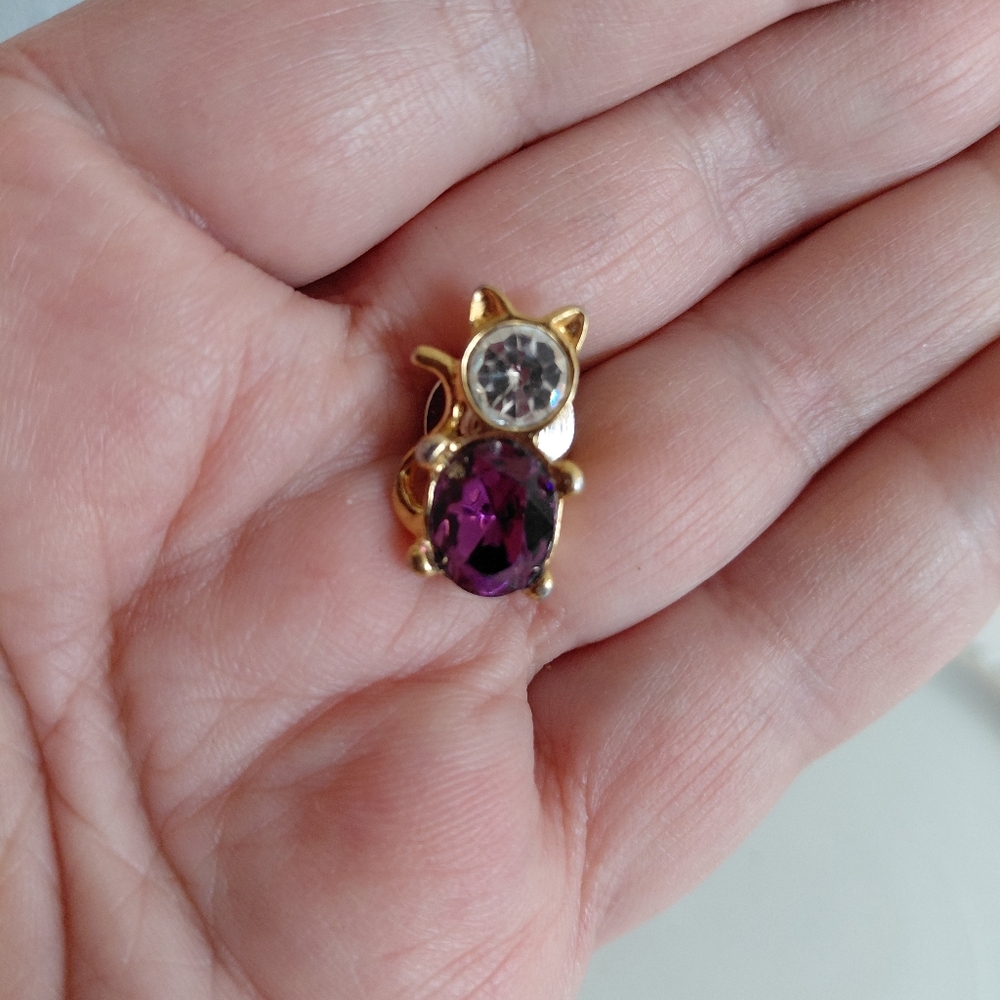 Gold and Purple Cat-Shaped Brooch